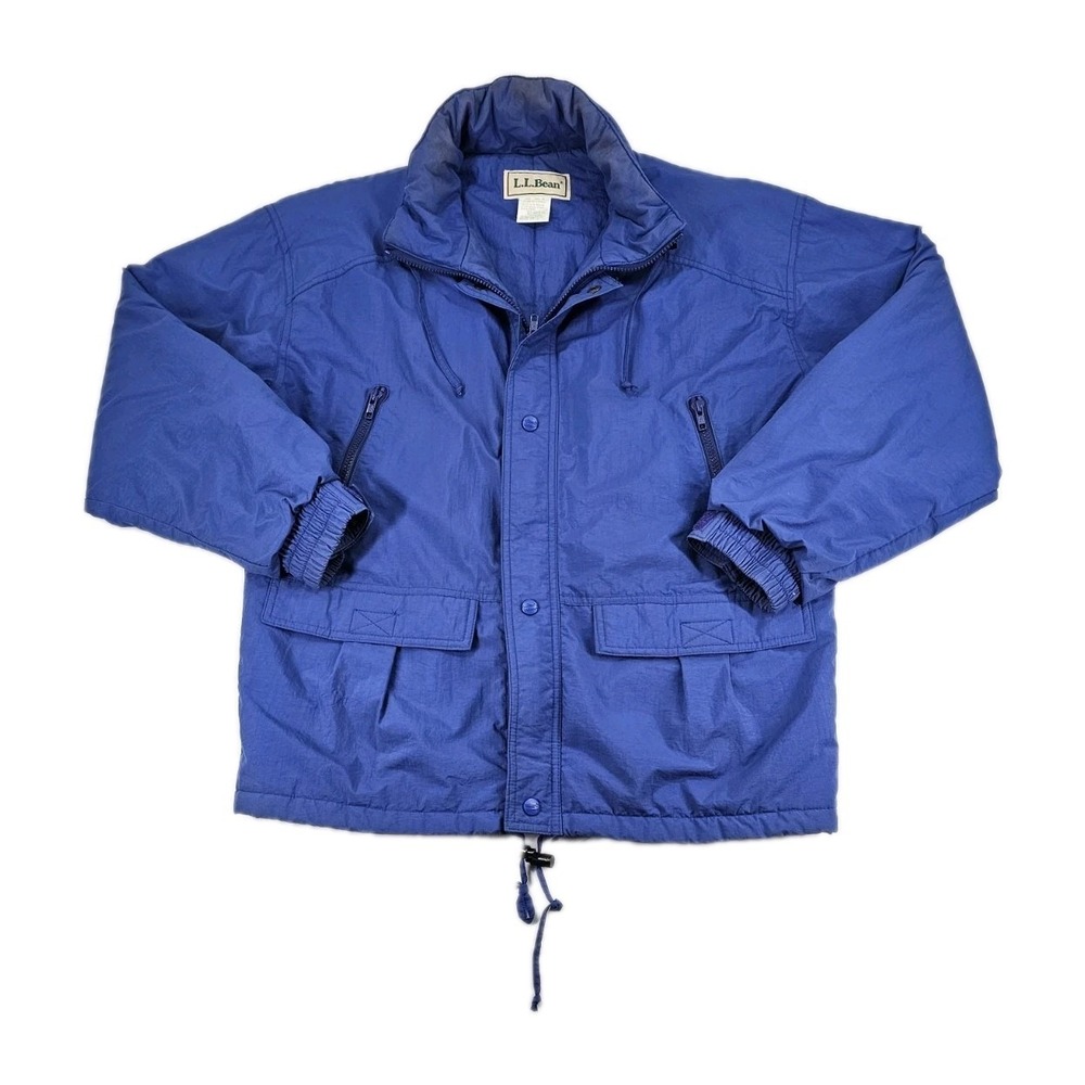 Vintage LL Bean Mens Medium Blue Lined Insulated Coat‎ With Hidden Hood Jacket